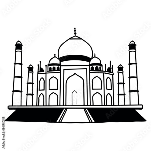A black vector silhouette design of Taj mahal icon.