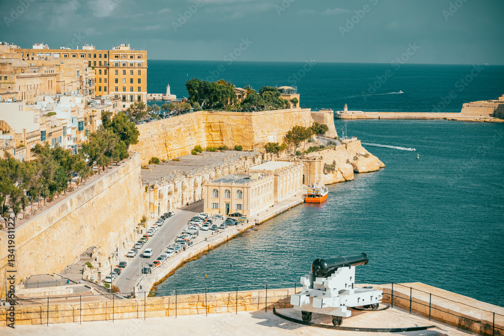 Amazing city walls of Valletta, capital of Malta. The Capital Of Malta Is Valletta. Sea gate of the city.
