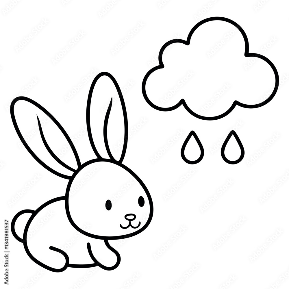 A bunny and a cloud with tiny raindrop patterns. A bunny and a cloud with tiny raindrop patterns.