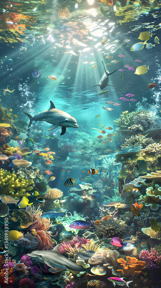 Fototapeta premium Dazzling Undersea Extravaganza: A Peek into The Vibrant Marine Life of US Coastal Waters