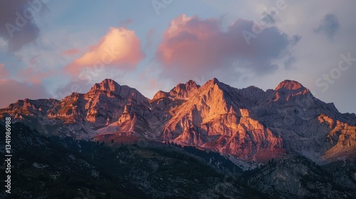 Sunset Over Mountain Peaks Creating a Peaceful Evening Glow