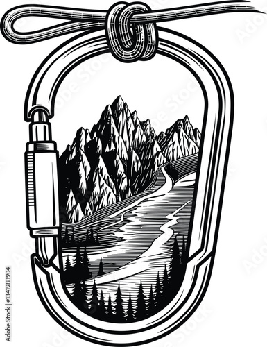Vector climbing screw gate carabiner with rope.