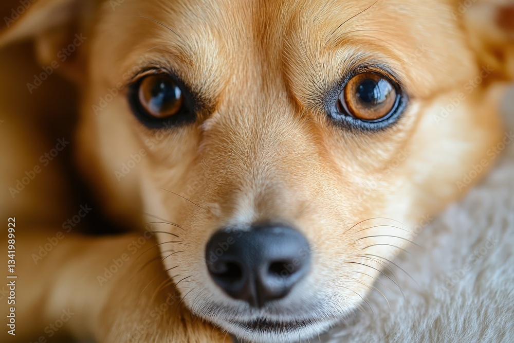 A close up portrait of a small dog looking forward A close up portrait of a small dog looking forward