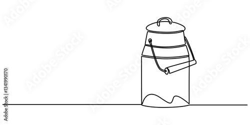 Continuous one line drawing of an vintage milk can, The milk can is drawn in one line. Continuous line. Minimalistic graphics, Continuous one simple single abstract line drawing of retro milk can icon