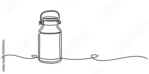 Continuous one line drawing of an vintage milk can, The milk can is drawn in one line. Continuous line. Minimalistic graphics, Continuous one simple single abstract line drawing of retro milk can icon