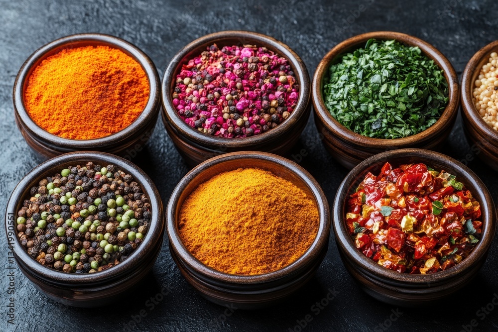 Experience the Vibrant Colors and Rich Textures of Indian Spices and Ingredients Arranged in Traditional Bowls Experience the Vibrant Colors and Rich Textures of Indian Spices and Ingredients Arranged in Traditional Bowls
