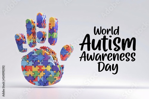 World Autism Awareness Day with Puzzle Handprint and Elegant Calligraphy Text