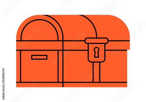 Hand drawn cute cartoon illustration of fantasy treasure chest. Flat vector ancient pirate box sticker doodle. Investment icon. Closed crate sticker. Success or money wealth. Isolated.