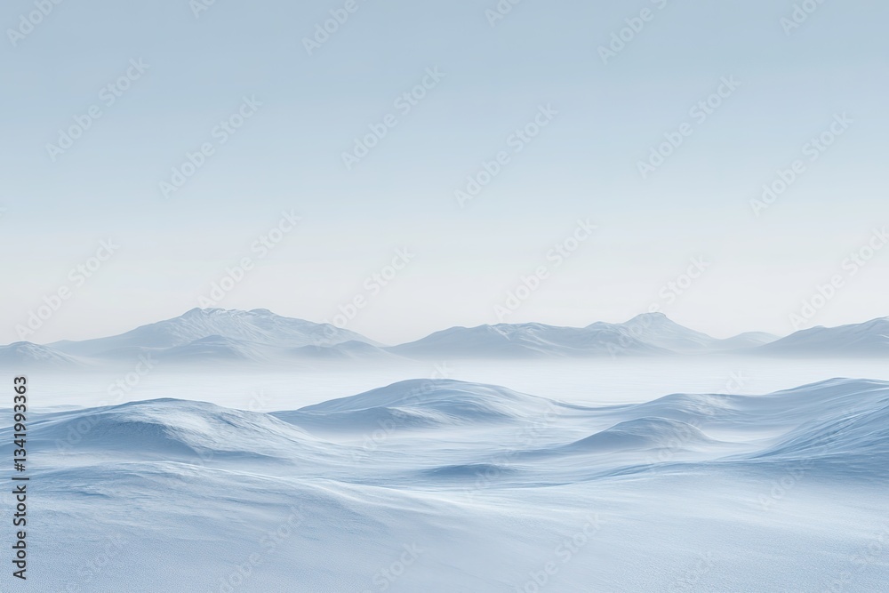 Serene snowscape with softly rounded hills under a hazy muted sky Quietude Serene snowscape with softly rounded hills under a hazy muted sky Quietude