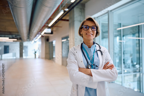 Принти на полотні Portrait of confident female doctor at hospital looking at camera