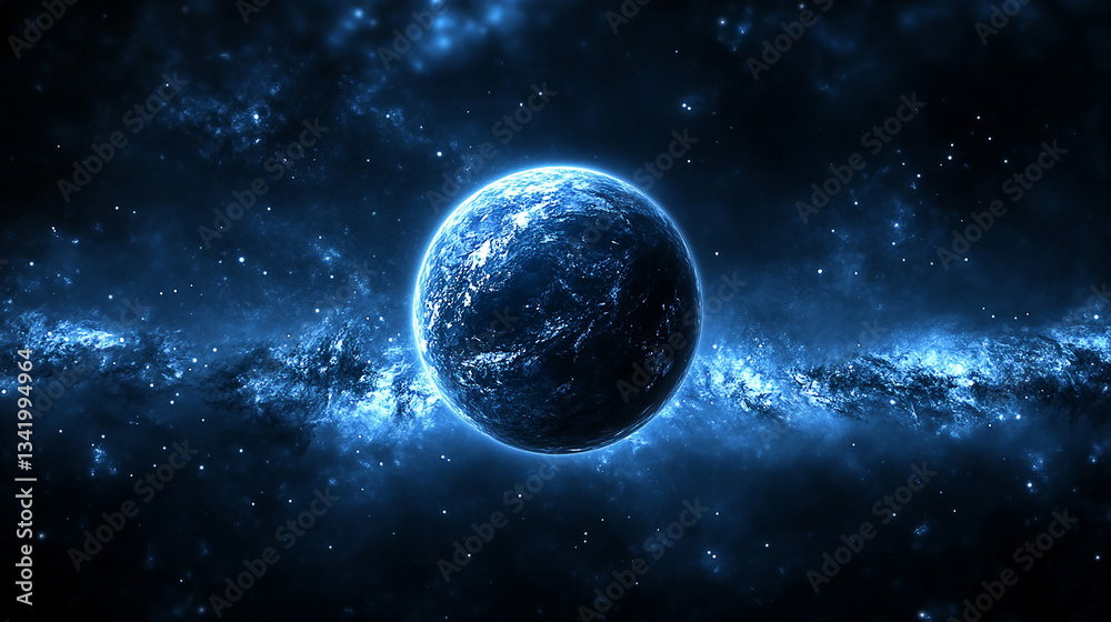 Obraz premium Stunning view of a glowing planet surrounded by a vibrant cosmic backdrop in deep space