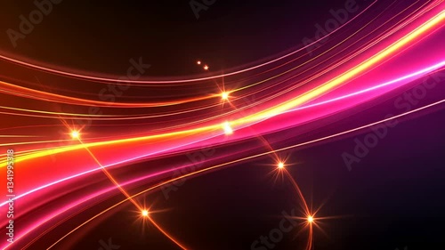 Abstract Light Trails Animation With Orange and Pink Color Streaks on Dark Background