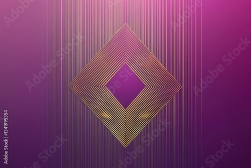 Golden Diamond on Purple: An abstract design featuring geometric shapes and fine lines