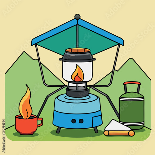 A portable lpg gas stove being used for outdoor.