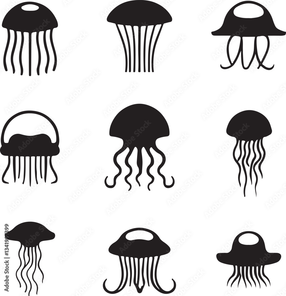the art of Jellyfish icon set animal silhouette victor design image isolated on the white background. the art of Jellyfish icon set animal silhouette victor design image isolated on the white background.