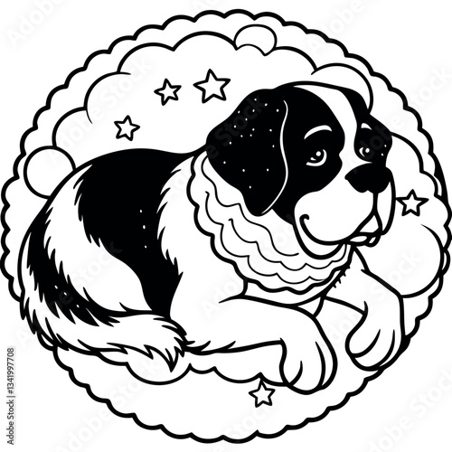 A saint Bernard curled up in a peaceful ball.