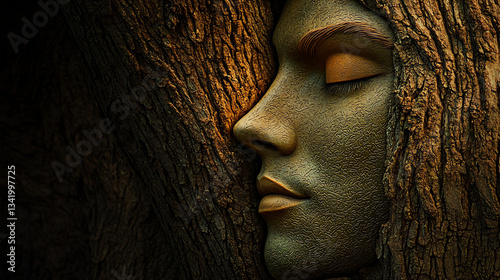 Sleeping Woman, Tree Bark, Close-Up