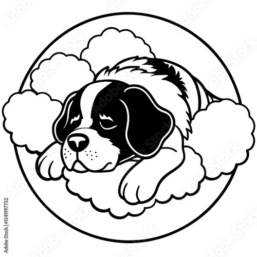 A saint Bernard curled up in a peaceful ball.