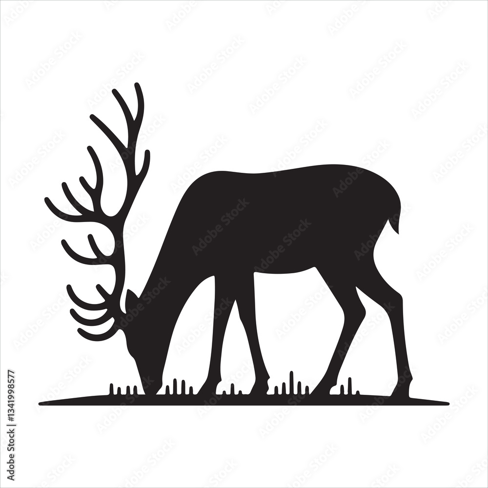 Fototapeta premium Black silhouette of a standing deer on a white background