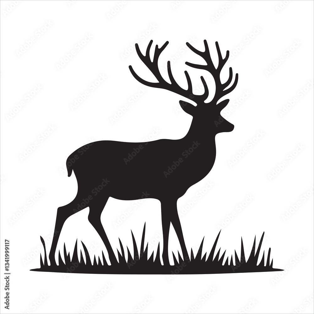 Black silhouette of a standing deer on a white background Black silhouette of a standing deer on a white background