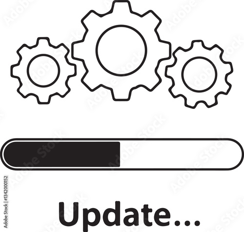 Simple flat black icon or banner representing the update, upgrade, and loading system process. Represents application upgrading progress for web and graphic design. Vector illustration