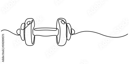 One continuous line drawing of dumbbells. Sports equipment. Sport, training, health. Vector illustration, Single continuous line drawing of dumbbells. Sport equipment in one linear style. pro Design.
