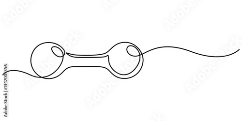 One continuous line drawing of dumbbells. Sports equipment. Sport, training, health. Vector illustration, Single continuous line drawing of dumbbells. Sport equipment in one linear style. pro Design.
