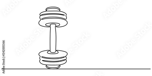 One continuous line drawing of dumbbells. Sports equipment. Sport, training, health. Vector illustration, Single continuous line drawing of dumbbells. Sport equipment in one linear style. pro Design.