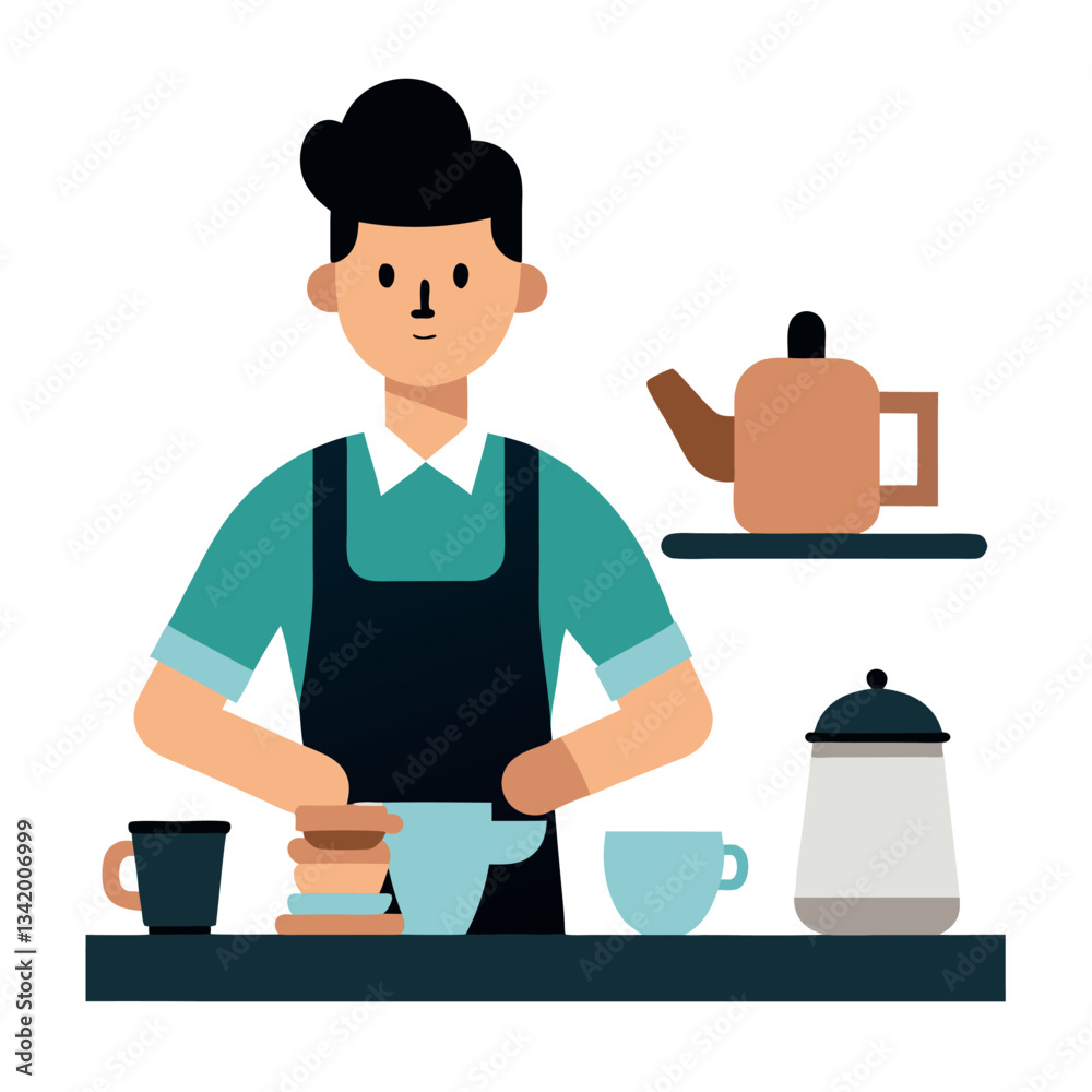 Barista at cafe worker preparing coffee and Esper Barista at cafe worker preparing coffee and Esper