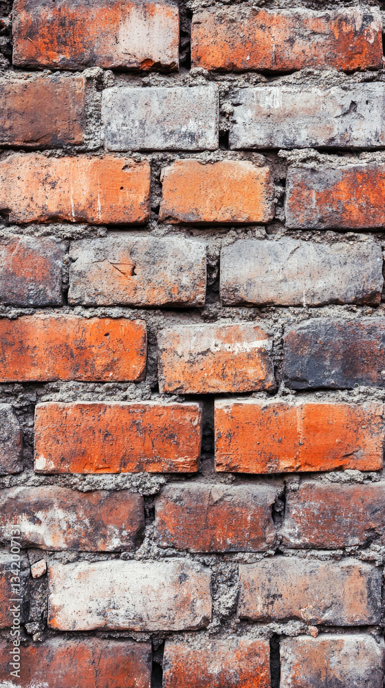 Obraz premium Weathered red brick wall with distinctive texture and aging mortar
