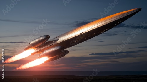 Space Fleet Sleek Silver Spacecraft Ascending  space fleet into Twilight Sky