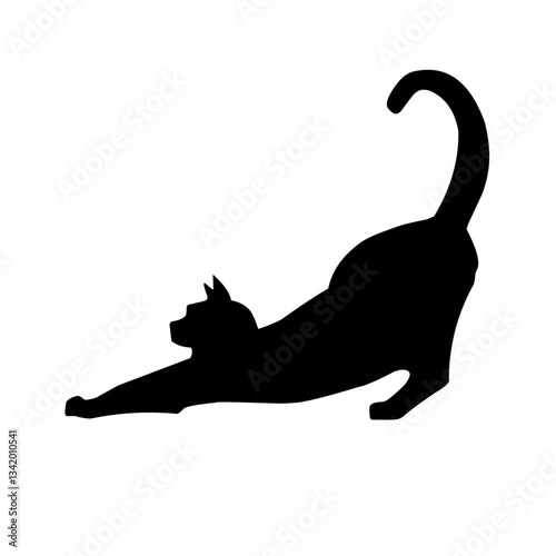 Black silhouette of a cat stretching its body