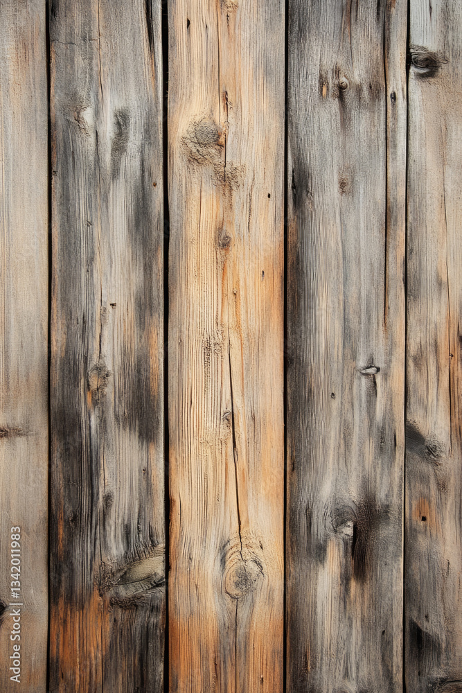 Naklejka premium Rustic wooden planks with natural texture and weathered appearance