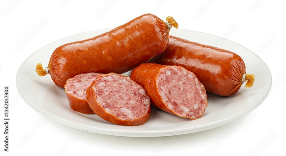Sliced Sausage on a Plate Delicious Meat Ready to Eat Sliced Sausage on a Plate Delicious Meat Ready to Eat