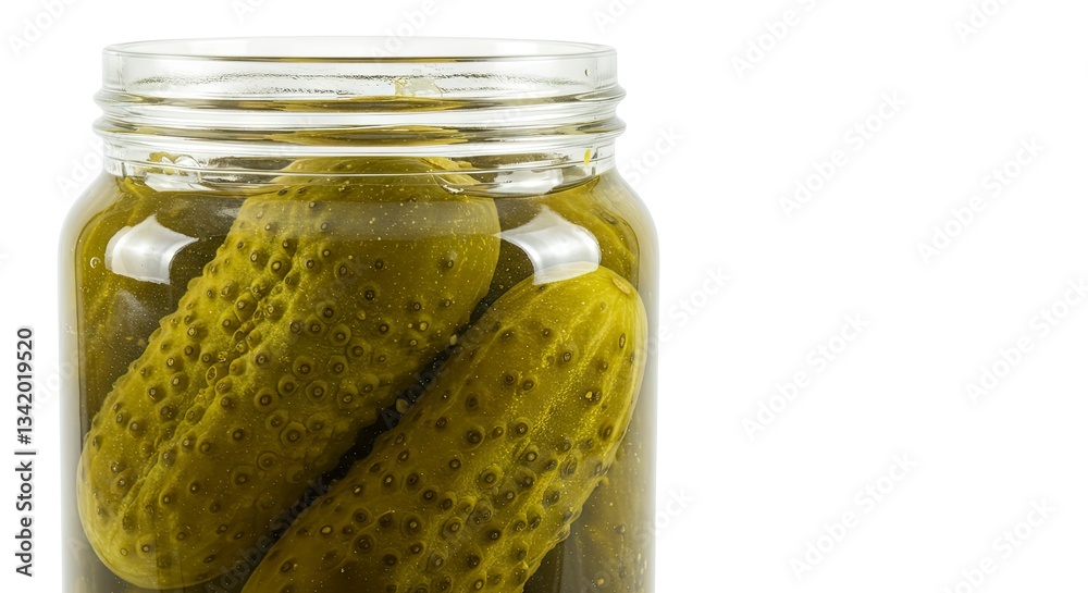 Pickled Cucumbers in Glass Jar Ready for Eating or Canning
