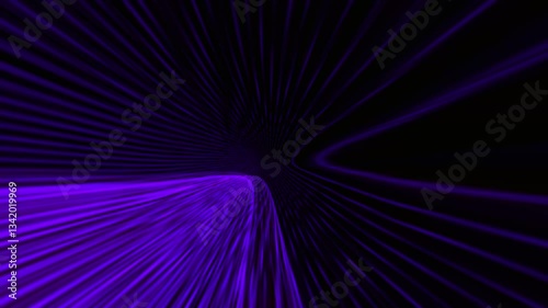 presents a dynamic visual of purple light streaks radiating from a central point against a dark backdrop, creating a sense of depth and motion. It evokes the feeling of entering a vibrant, futuristic 