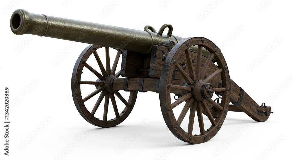 Old Cannon on Wheels Isolated for Historical Projects and Design Old Cannon on Wheels Isolated for Historical Projects and Design