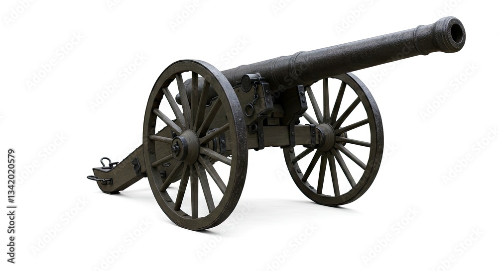 Antique Cannon Isolated on White Background Representing Historical Military Weaponry Antique Cannon Isolated on White Background Representing Historical Military Weaponry