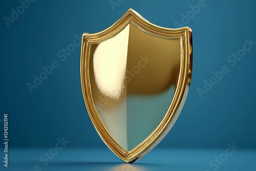 Shiny Golden Shield Security Concept 3D Render Protection Symbol Wealth Success
