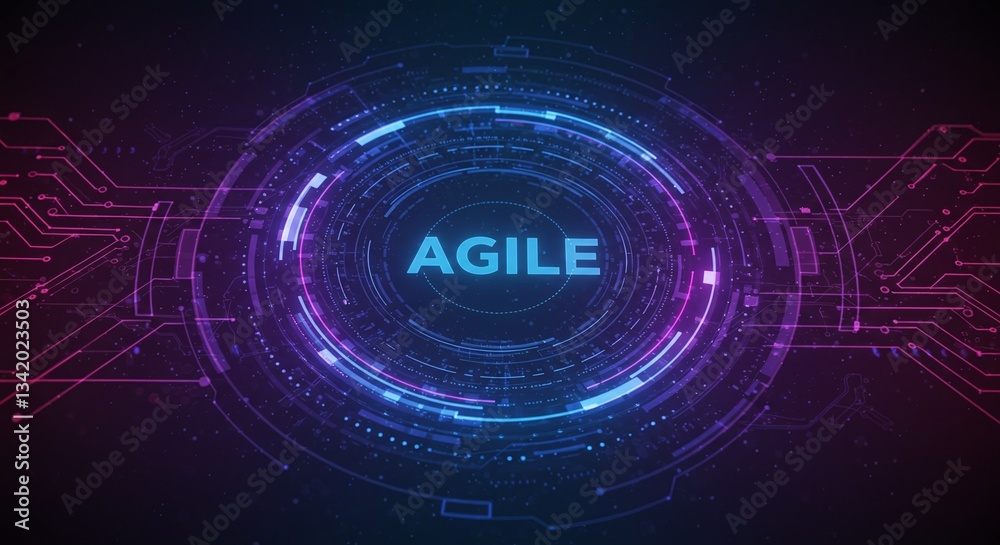Agile Innovation: A futuristic digital interface showcases the word Agile Innovation: A futuristic digital interface showcases the word