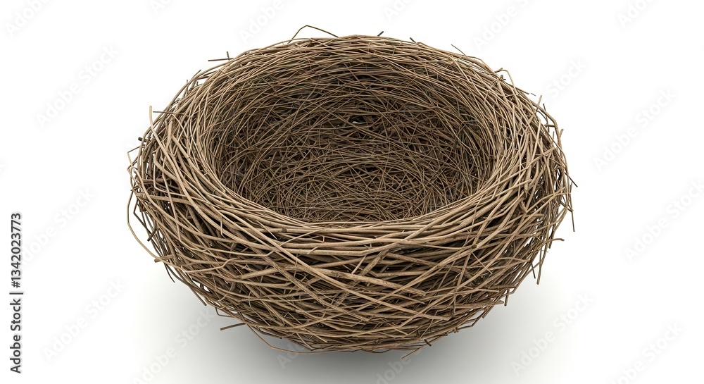 Close-up of a Simple Bird Nest on White Background for Decor Close-up of a Simple Bird Nest on White Background for Decor