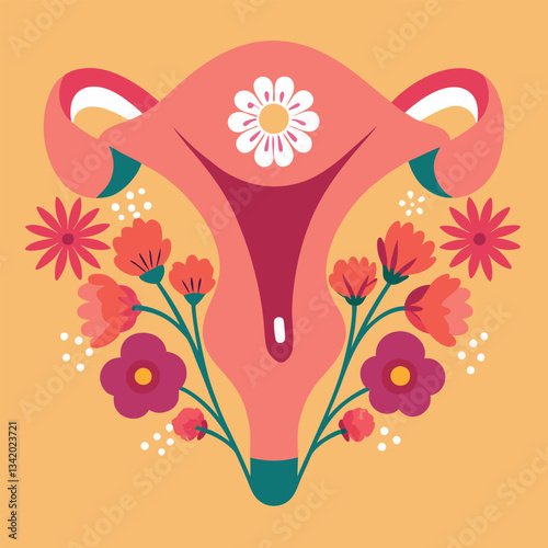 Endometriosis awareness month  uterus with -flowers.