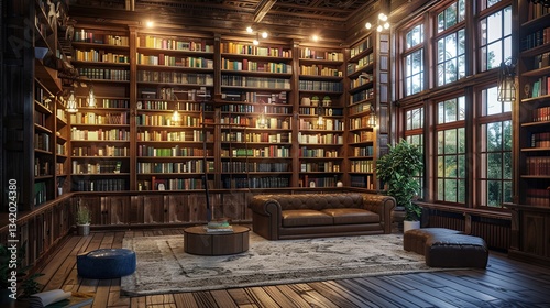 Simple airy Library room interior 