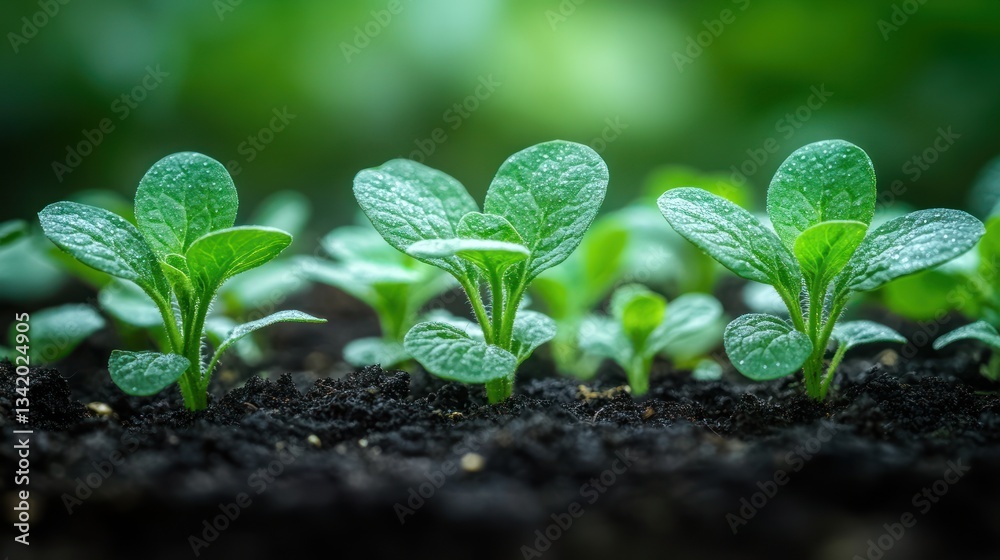 Naklejka premium Vibrant young plants sprout from rich soil