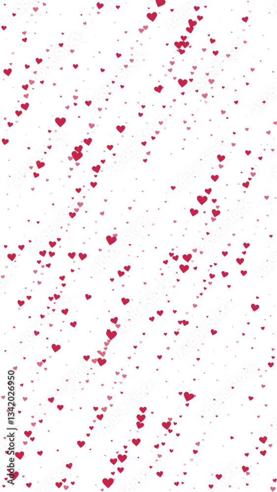 Falling hearts valentine card template. Red hearts scattered on white background. Chaotic falling hearts vector illustration. Falling hearts valentine card template. Red hearts scattered on white background. Chaotic falling hearts vector illustration.