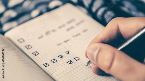 Hand Completing Tasks: Focused To-Do List in Open Notebook Perspective