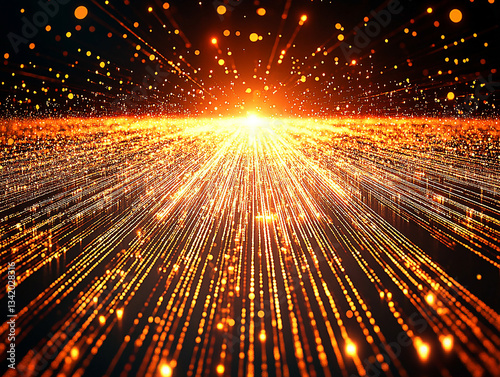 Vibrant explosion of light particles radiating outward in a dynamic, colorful display