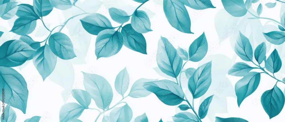 Elegant teal leaves seamless pattern on white background Botanical illustration of foliage for textile design, wallpaper, or wrapping paper Elegant teal leaves seamless pattern on white background Botanical illustration of foliage for textile design, wallpaper, or wrapping paper
