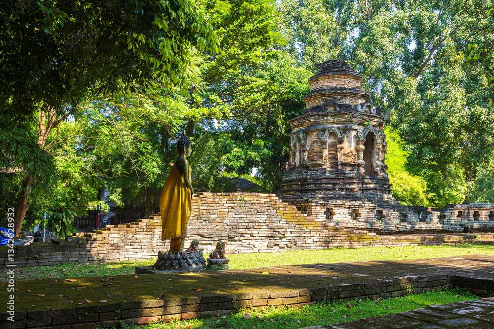 Wat Chet Yot or Wat Photharam Maha Wihan, seven pagoda temple It is a major tourist attraction in Chiang Mai, Thailand.with evening,Temple in Chiang Mai.