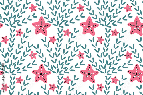 Adorable starfish pattern background, perfect for kids products, textiles, and summer-themed backgrounds. ideal for beach-themed designs and cheerful themes. eps10